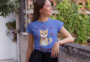 I Love Shiba Inu Women's T-Shirt-Apparel-Apparel, Dogs, Shiba Inu, T Shirt-Blue-Small-3
