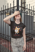 Load image into Gallery viewer, I Love You Corgi Women&#39;s Cotton T-Shirts-Apparel-Apparel, Corgi, Shirt, T Shirt-Corgi with Hearts-Black-Small-2