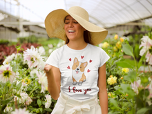 Load image into Gallery viewer, I Love You Corgi Women&#39;s Cotton T-Shirts-Apparel-Apparel, Corgi, Shirt, T Shirt-Corgi with Hearts-White-Small-1