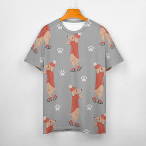 Ice Skating Red Dachshunds Love All Over Print Women's Cotton T-Shirt - 4 Colors-Apparel-Apparel, Dachshund, Shirt, T Shirt-13