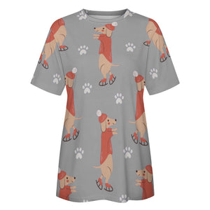 Ice Skating Red Dachshunds Love All Over Print Women's Cotton T-Shirt - 4 Colors-Apparel-Apparel, Dachshund, Shirt, T Shirt-14