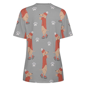 Ice Skating Red Dachshunds Love All Over Print Women's Cotton T-Shirt - 4 Colors-Apparel-Apparel, Dachshund, Shirt, T Shirt-15