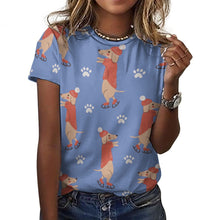 Load image into Gallery viewer, Ice Skating Red Dachshunds Love All Over Print Women&#39;s Cotton T-Shirt - 4 Colors-Apparel-Apparel, Dachshund, Shirt, T Shirt-17