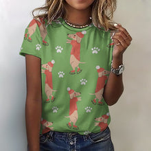 Load image into Gallery viewer, Ice Skating Red Dachshunds Love All Over Print Women&#39;s Cotton T-Shirt - 4 Colors-Apparel-Apparel, Dachshund, Shirt, T Shirt-Green-2XS-3