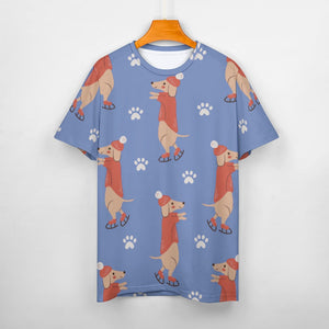 Ice Skating Red Dachshunds Love All Over Print Women's Cotton T-Shirt - 4 Colors-Apparel-Apparel, Dachshund, Shirt, T Shirt-5