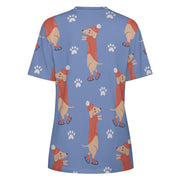Ice Skating Red Dachshunds Love All Over Print Women's Cotton T-Shirt - 4 Colors-Apparel-Apparel, Dachshund, Shirt, T Shirt-7