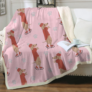 Ice Skating Red Dachshunds Love Soft Warm Fleece Blanket - 4 Colors-Blanket-Blankets, Dachshund, Home Decor-Soft Pink-Small-3