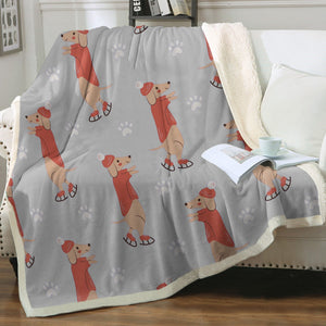 Ice Skating Red Dachshunds Love Soft Warm Fleece Blanket - 4 Colors-Blanket-Blankets, Dachshund, Home Decor-Warm Gray-Small-4