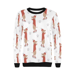 Ice Skating Red Dachshunds Love Women's Sweatshirt-Apparel-Apparel, Dachshund, Sweatshirt-10