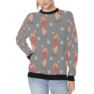Ice Skating Red Dachshunds Love Women's Sweatshirt-Apparel-Apparel, Dachshund, Sweatshirt-Gray-XS-12
