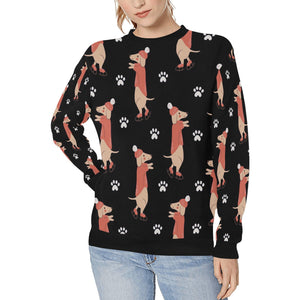 Ice Skating Red Dachshunds Love Women's Sweatshirt-Apparel-Apparel, Dachshund, Sweatshirt-Black-XS-14