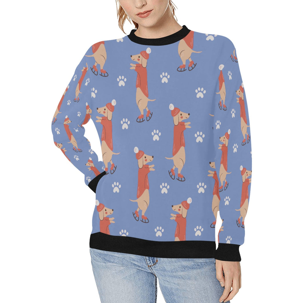 Ice Skating Red Dachshunds Love Women's Sweatshirt-Apparel-Apparel, Dachshund, Sweatshirt-CornflowerBlue-XS-6