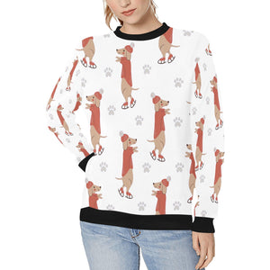 Ice Skating Red Dachshunds Love Women's Sweatshirt-Apparel-Apparel, Dachshund, Sweatshirt-White-XS-1