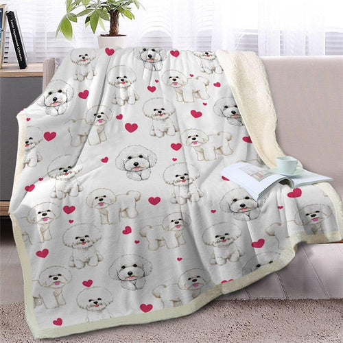 Image of a bichon frise blanket in the cutest Bichon Frise with hearts design