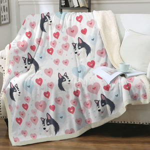 Infinite Black and White Husky Love Soft Warm Fleece Blanket-Blanket-Blankets, Home Decor, Siberian Husky-14