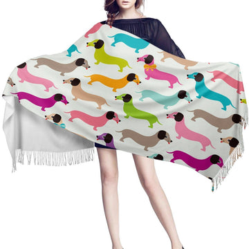 Infinite Dachshund Love Warm Winter ShawlAccessoriesColourful Dachshunds - White BG