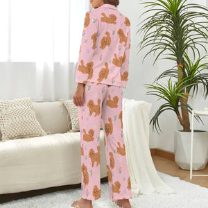 image of a woman wearing a pink pajamas set - doodle pajamas set for women - back view