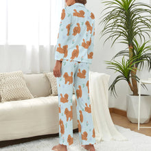 Load image into Gallery viewer, image of a woman wearing a blue pajamas set - doodle pajamas set for women - back view