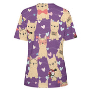 Infinite Fawn French Bulldog Love All Over Print Women's Cotton T-Shirt - 4 Colors-Apparel-Apparel, French Bulldog, Shirt, T Shirt-13