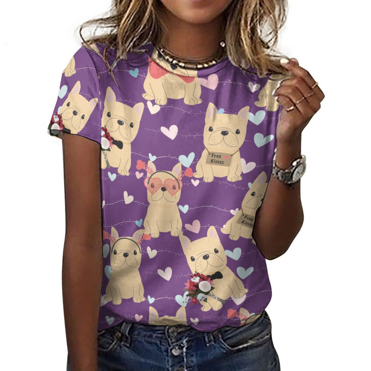 Infinite Fawn French Bulldog Love All Over Print Women's Cotton T-Shirt - 4 Colors-Apparel-Apparel, French Bulldog, Shirt, T Shirt-17