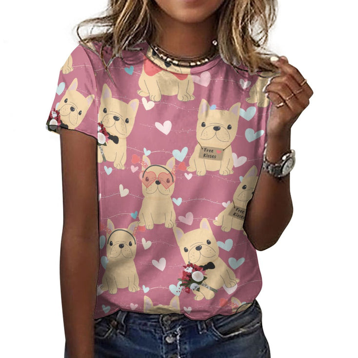 Infinite Fawn French Bulldog Love All Over Print Women's Cotton T-Shirt - 4 Colors-Apparel-Apparel, French Bulldog, Shirt, T Shirt-18