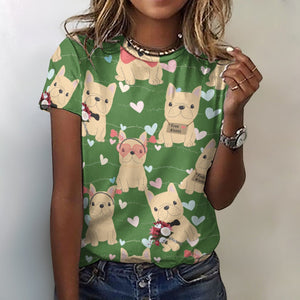Infinite Fawn French Bulldog Love All Over Print Women's Cotton T-Shirt - 4 Colors-Apparel-Apparel, French Bulldog, Shirt, T Shirt-Green-2XS-2