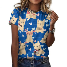 Load image into Gallery viewer, Infinite Fawn French Bulldog Love All Over Print Women&#39;s Cotton T-Shirt - 4 Colors-Apparel-Apparel, French Bulldog, Shirt, T Shirt-Blue-2XS-4