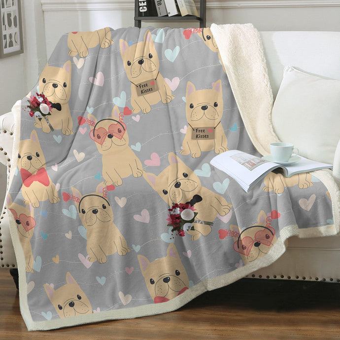 Infinite Fawn Frenchies Love Soft Warm Fleece Blanket - 4 Colors-Blanket-Blankets, French Bulldog, Home Decor-Warm Gray-Small-1