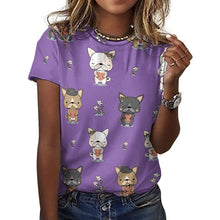 Load image into Gallery viewer, Infinite French Bulldog Love All Over Print Women&#39;s Cotton T-Shirt - 4 Colors-Apparel-Apparel, French Bulldog, Shirt, T Shirt-2XS-MediumPurple-2