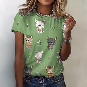 Infinite French Bulldog Love All Over Print Women's Cotton T-Shirt - 4 Colors-Apparel-Apparel, French Bulldog, Shirt, T Shirt-2XS-DarkSeaGreen-3