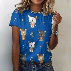 Infinite French Bulldog Love All Over Print Women's Cotton T-Shirt - 4 Colors-Apparel-Apparel, French Bulldog, Shirt, T Shirt-2XS-DarkSlateBlue-4