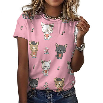 Infinite French Bulldog Love All Over Print Women's Cotton T-Shirt - 4 Colors-Apparel-Apparel, French Bulldog, Shirt, T Shirt-1