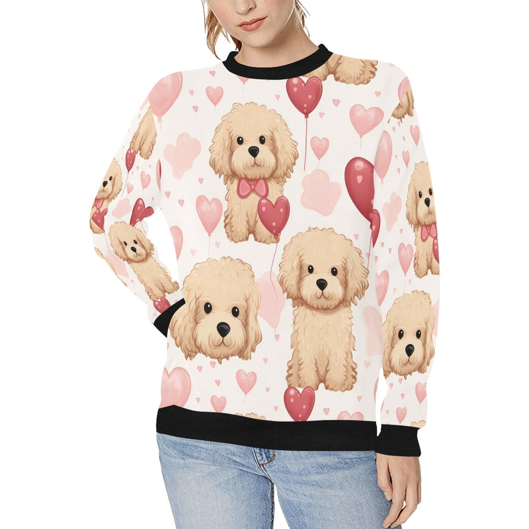 Image of a Goldendoodle sweatshirt in infinite Goldendoodle with hearts design