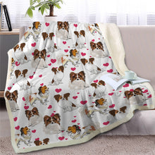 Load image into Gallery viewer, Image of a super cute Papillon blanket in the cutest Papillons with hearts designs