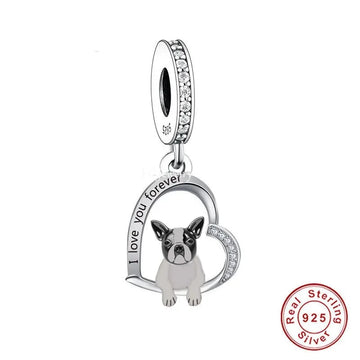 Infinite Pied French Bulldog Love Silver Charm Pendant 360x
