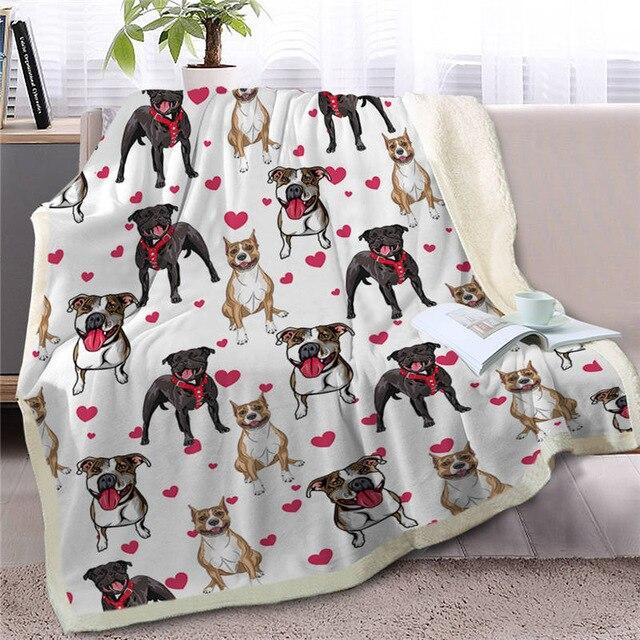 Image of a Staffordshire Bull Terrier blanket in the cutest Staffordshire Bull Terriers with hearts designs