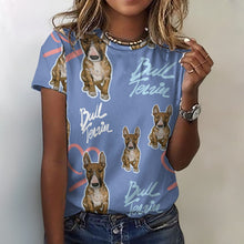 Load image into Gallery viewer, Infinite Red Bull Terrier Love All Over Print Women's Cotton T-Shirt - 4 Colors-Apparel-Apparel, Bull Terrier, Shirt, T Shirt-2XS-CornflowerBlue-6