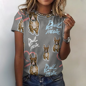 Infinite Red Bull Terrier Love All Over Print Women's Cotton T-Shirt - 4 Colors-Apparel-Apparel, Bull Terrier, Shirt, T Shirt-2XS-Gray-8