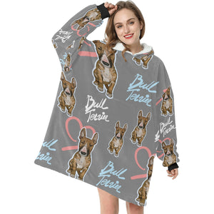 Infinite Red Bull Terrier Love Blanket Hoodie for Women - 4 Colors-Blanket-Apparel, Blanket Hoodie, Blankets, Bull Terrier-Gray-5