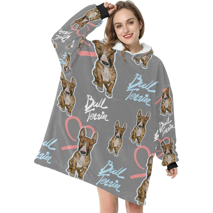 Infinite Red Bull Terrier Love Blanket Hoodie for Women - 4 Colors-Blanket-Apparel, Blanket Hoodie, Blankets, Bull Terrier-Gray-5