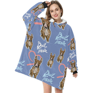Infinite Red Bull Terrier Love Blanket Hoodie for Women - 4 Colors-Blanket-Apparel, Blanket Hoodie, Blankets, Bull Terrier-Blue-1