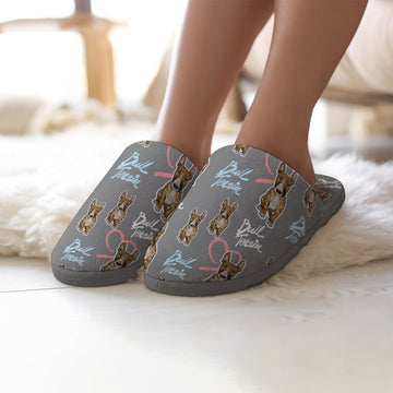 Infinite Red Bull Terrier Love Women s Cotton Mop Slippers 4 Colors Parisian Gray 9 10