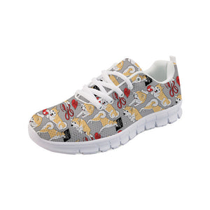 Infinite Shiba Inu Love Women's Sneakers-Footwear-Dogs, Footwear, Shiba Inu, Shoes-Grey with White Soles-5-2