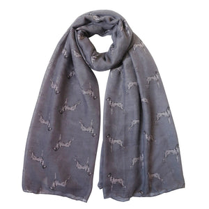 Image of a dark grey color vizsla scarf in infinite vizsla design