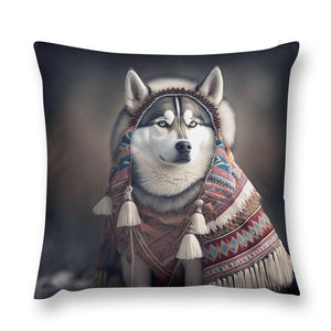 Inuit Elegance Siberian Husky Plush Pillow Case-Cushion Cover-Dog Dad Gifts, Dog Mom Gifts, Home Decor, Pillows, Siberian Husky-12 "×12 "-1