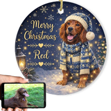 Load image into Gallery viewer, Irish Setter Christmas Ornament - Cozy Winter Pet Portrait Design - Personalize with Photo and Name-Christmas Ornament-Christmas,Christmas Ornament,Irish Setter,Personalize Artwork-1