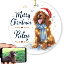 Load image into Gallery viewer, Irish Setter Christmas Ornament - Cozy Winter Pet Portrait Design - Personalize with Photo and Name-Christmas Ornament-Christmas,Christmas Ornament,Personalize Artwork-1
