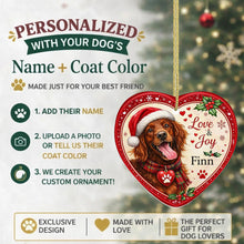 Load image into Gallery viewer, Irish Setter Christmas Ornament - Love &amp; Joy Heart Shaped Portrait - Personalize with Photo and Name-Christmas Ornament-Christmas,Christmas Ornament,Irish Setter,Personalize Artwork-2