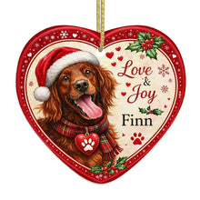 Load image into Gallery viewer, Irish Setter Christmas Ornament - Love &amp; Joy Heart Shaped Portrait - Personalize with Photo and Name-Christmas Ornament-Christmas,Christmas Ornament,Irish Setter,Personalize Artwork-4