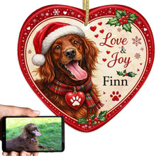 Load image into Gallery viewer, Irish Setter Christmas Ornament - Love &amp; Joy Heart Shaped Portrait - Personalize with Photo and Name-Christmas Ornament-Christmas,Christmas Ornament,Irish Setter,Personalize Artwork-1